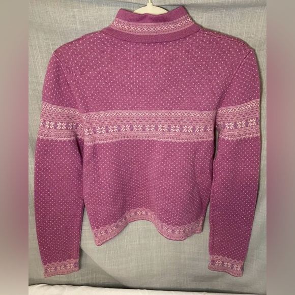 BULA 100% Wool Ski Sweater Women’s 1/4 Zip Medium Pink Snowflake  Dot EUC! - Picture 2 of 10